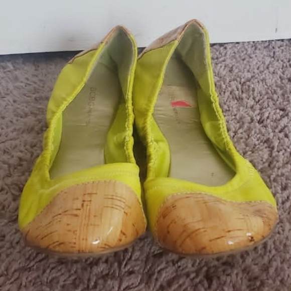 BCBGeneration Womens Elley Cork Ballet Flat Shoes Yellow Cap Toe Slip Ons 9.5B🌴 - Picture 4 of 10